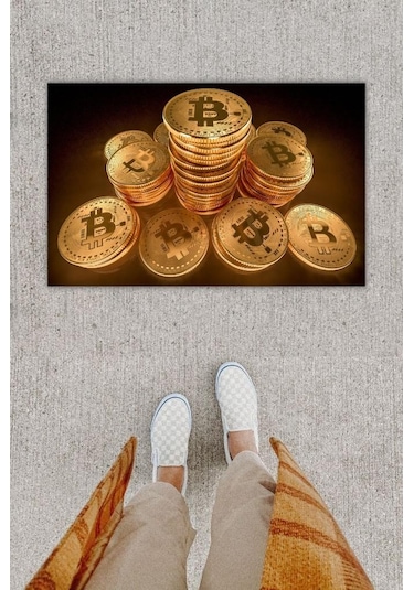 Dijital Baskı Dekoratif Çoklu Bitcoin Gold Kapı Önü Paspası K-1279