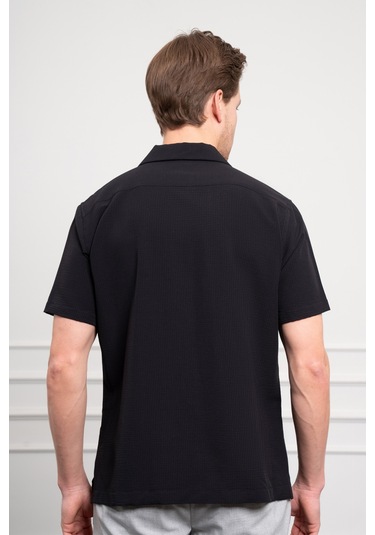 Erkek Siyah Apaş Yaka Kısa Kol Gömlek 25ys004008001 Siyah Siyah