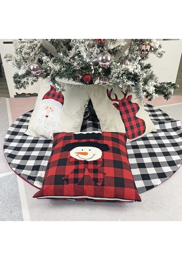 Neevoyu Kumaş Döşeme Kırmızı Pembe Yeşil Kare Desenli 43x43 Cm Yastık Kılıfı Multicolor