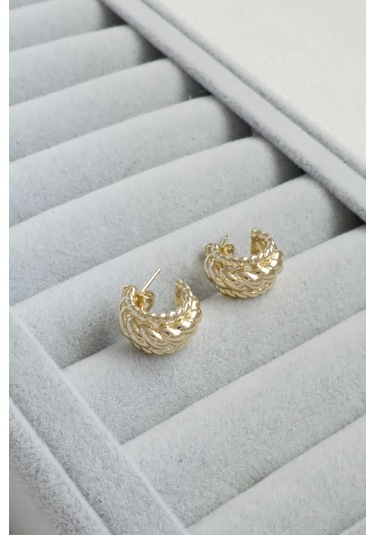 Kadın Küpe Kararmaz 14k Renk Vip Seri Burgu Örgü Yarım Halka Küpe Altın