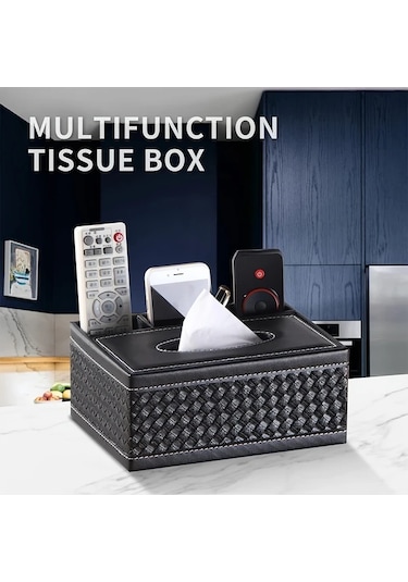 Sunshine011 Black Ldq 4 Bölmeli Çok Amaçlı Suni Deri Mendil Ve Saklama Kutusu, Uzaktan Kumanda Ve Ev Eşyaları İçin Siyah