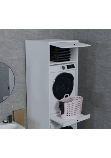 Çamaşır&kurutma Makinesi Dolabı Mdf Beyaz Beyaz