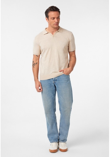 Gerhard Erkek Regular Fit Triko Polo Yaka T-shirt Bej