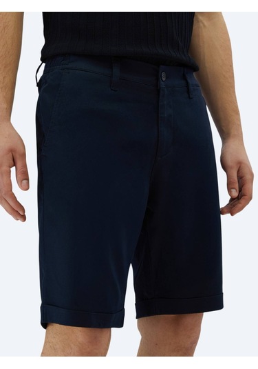 Lacivert Düz Dokuma Slim Fit Casual Pamuk Karışımlı Bermuda Lacivert