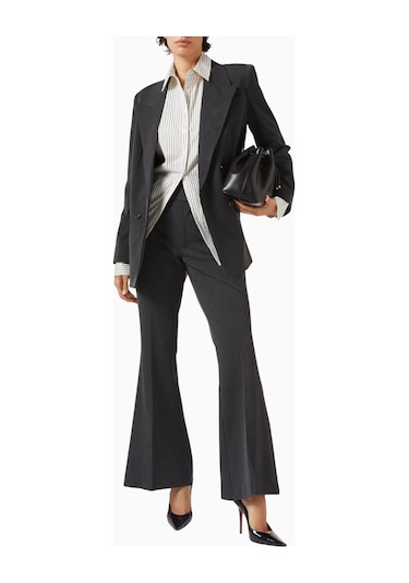 Good American Oversize Çift Düğmeli Blazer, Modern Güç - Şık Kadın Ceket Koyu Gri