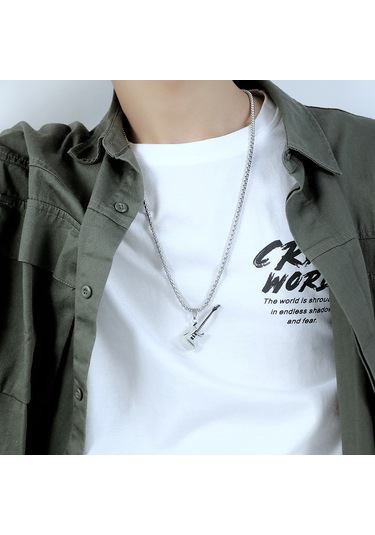 Relaxed Kişiselleştirilmiş Moda Avrupa Ve Amerikan Hip-hop Paslanmaz Çelik Gitar Kolye Titanyum Çelik Kolye-çelik Renk