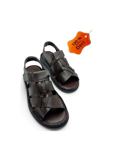 Magic Shoes Hakiki Deri Kahverengi Ortopedik Erkek Sandalet