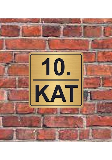 10. Kat Yazılı Metal Yönlendirme Levhası 15x15 Cm Altın