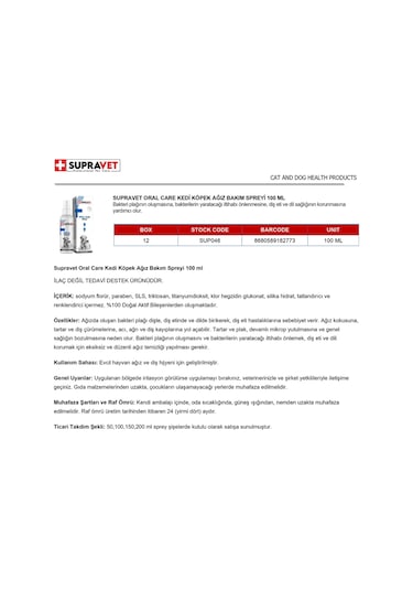 Supravet Oral Care Kedi Köpek Ağız Bakım Spreyi 100 ML