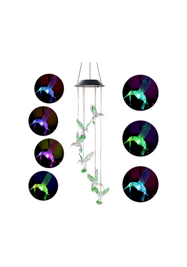 Dianziye Güneş Enerjili Renkli Bahçe Dekorasyonu, Kuş Figürlü Asılı Aydınlatma Ve Rüzgar Çanı Mavi