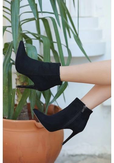 Blan Siyah Süet Topuklu Bot Çok Renkli