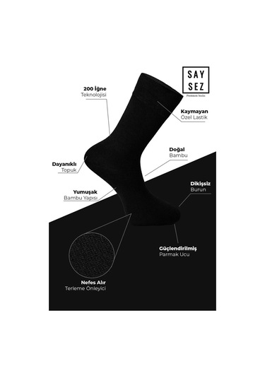 Bambu Erkek Soket Uzun Düz Siyah-beyaz-gri Çorap Dikişsiz Premium Paket 3'lü / Yıkamalı Kokulu Çorap Beyaz - Gri - Siyah