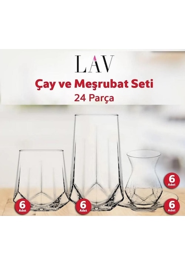 Lav Alya Çay Ve Su Meşrubat Bardağı Seti Takımı 24 Parça