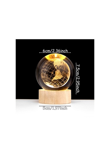 Mufunye 6cm Dünya Kristal Top + 6cm Yuvarlak Isımsı Işıklı Ahşap Tabanlı Usb Güneş Sistemi 3d Işıklı Masaüstü Dekoratif Aydınlatıcı Hediyelik Ürün