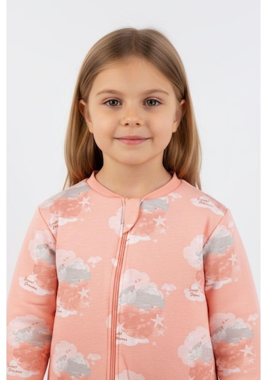 Kız Çocuk Elyaf Dolgulu Premium Kalite 2 Tog Desenli Uyku Tulumu Pudra