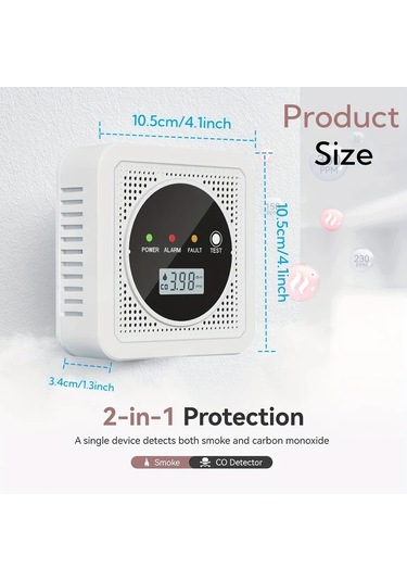 Willowhaven 2 Adet Duman Ve Karbonmonoksit Dedektörü Pil İle Çalışan Dijital Ekranlı Çift Sensörlü