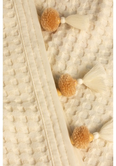 Vionel Home Pamuklu Waffle Desen Ponponlu Çift Kişilik Pike Krem