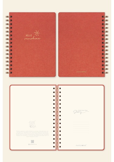 A5 Spiralli Sert Kapak Keten Düz Çizgisiz Tarihsiz Not Defteri Mercan Mercan