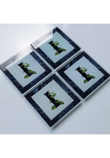 Decorita Cam Bardak Altlığı Harfli Tasarım I Harfi 4'lü Takım 10 x 10 CM Çok Renkli