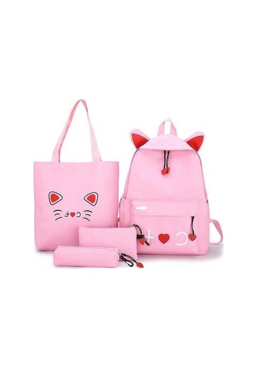 Ebitda Pembe 4 Parça Set Genç Kızlar İçin Çantaları Sevimli Baskı Kadın Sırt Çantası Yüksek Kaliteli Sırt Çantası Kadın Omuz Çantaları Kırmızı Desenli Alternatif Seçenek Pembe