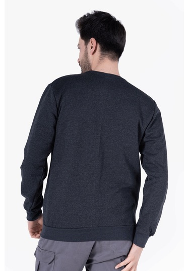 2 İplik Bisiklet Yaka Sweatshirt Antrasit Melanj