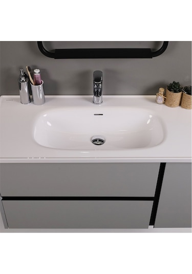 Kobos Linear 100 Cm Banyo Dolabı Seti Light Grey Gri
