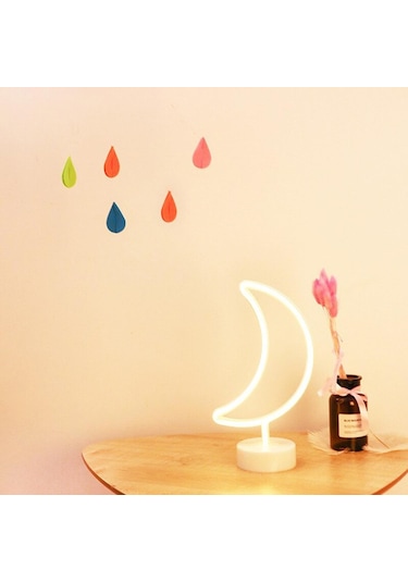 Buffer Dekoratif Pilli Ay Tasarımlı 3d Neon Led Masa Ve Gece Lambası Renkli