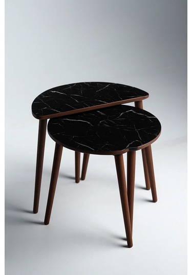 Roma 3'lü Zigon Sehpa %100 Mdf Yarım Ay Siyah Mermer Desen