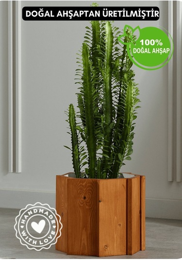Halohope El Yapımı Ahşap Büyük Sekizgen Dekoratif Modern Kaliteli Bahçe Balkon Saksı Saksılık Stant Çiçeklik