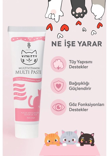 Vitkitty Kediler Için Multivitamin Malt Macun 100 Gr Multivitamin Paste