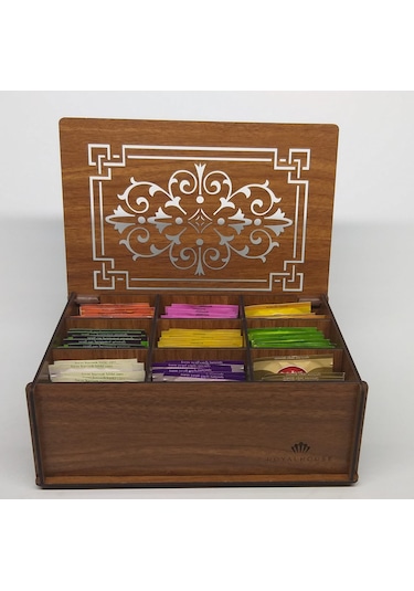 Ahşap Çay Kutusu Tea Box 9 Bölmeli Cvz 72 Adet Bitki Çayı Dahil Çok Renkli