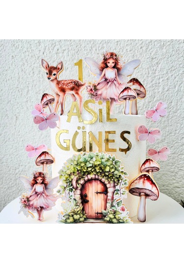 Peri Kızı Temalı Kız Çocuk Doğum Günü İsme Özel Pasta Süsü Seti