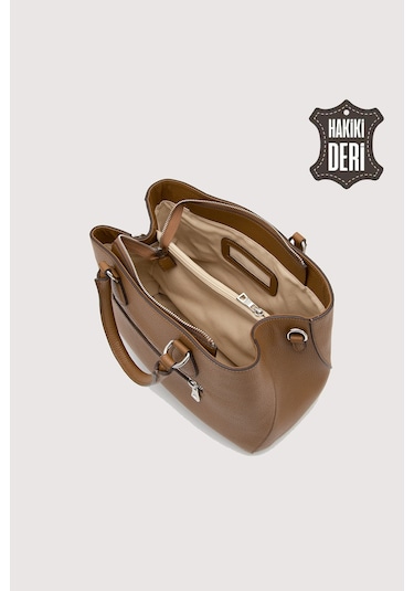 Hakiki Deri Taba Kadın Kol Çantası Uzun Askılı Smr7666 Taba
