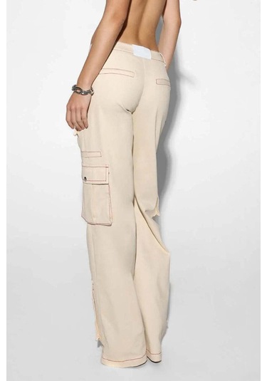 By Dyln Tyler Low Waisted Cargo Pants - Rahat Fit, Çeşitli Cepler Ve Kontrast Dikiş Doğal