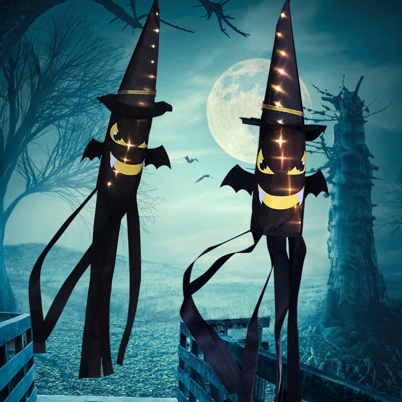 Kosona Halloween Dekorasyon Işıklı Bayrak - Led Renkli Parıltı, Kabak Desenli, Dışarı/içeri Takılabilir, Cr2032 Pil Dahil