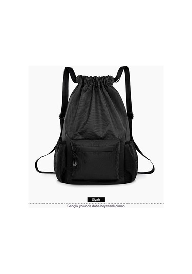 Sugeçirmez İpli İpli Spor Basketbol Sırt Çantası Siyah