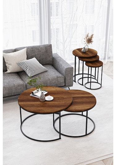 Paris Orta Sehpa 2'li Siyah Metal - Barok Tabla