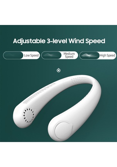 Suofeng Boyun Bağlı U Tipi 3 Seviye Hızlı Usb Şarjlı Lityum Fan - Yaprakssız, Saç Kırpmaz, Doğal Rüzgar, Beyaz
