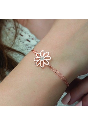 Gümüş Rose Çiçek Bileklik Gümüş - Rose