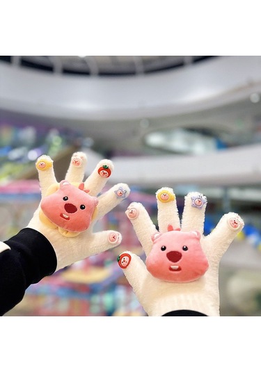 Cilt Bakımı İçin Hayvan Stili Kalınlaştırılmış Sıcak Peluş Parmak Eldivenleri, Süper Yumuşak, Güçlü Ve Soğuğa Dayanıklı