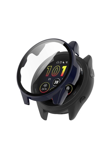 Garmin Forerunner 265 Akıllı Saat Pc Saat Kılıfı Ve Temperli Cam Ekran Koruyucu - Koyu Mavi - Wellngs
