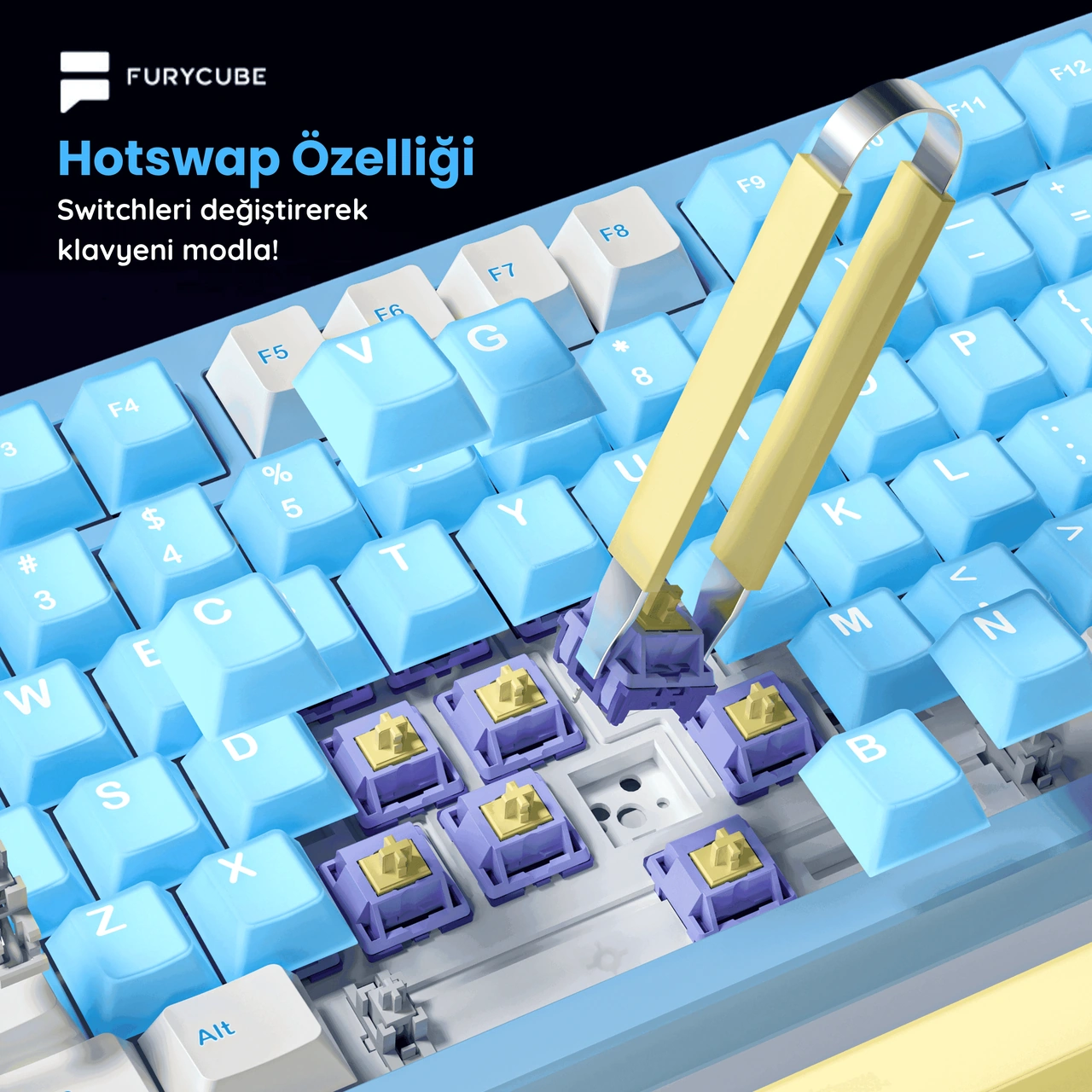 Furycube F75 Pro Alüminyum Mekanik Klavye - Rgb, Hotswap, Kablosuz, Mac/windows Uyumlu, Pembe