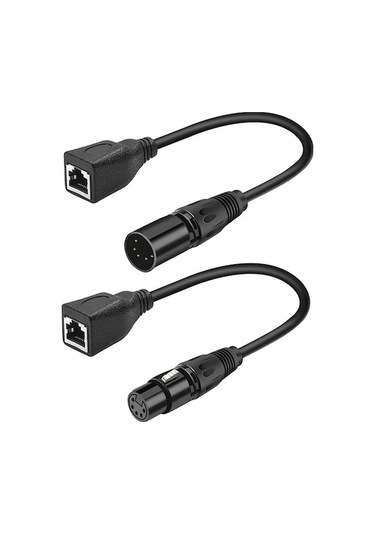 Dmx Sahne Işığı Sinyal Transferi İçin 5 Pin Xlr-kardan Rj45 Dönüştürücü Kablolar Seti Erkek+dişi, 0.3m, 2 Adet
