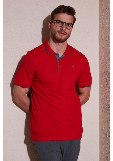 Buratti % 100 Pamuk Düğmeli Regular Fit Erkek Polo Yaka T Shirt 5902118 Kırmızı