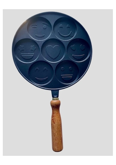 Granit Pankek Tava Gülenyüz Emojili Krep Tava 26 Cm Siyah