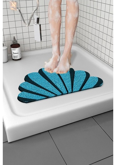 Deniz Kabuğu Banyo Paspası Kaymaz Taban Yumuşak Esnek Paspas Islak Zemin Hijyenik Paspas 40x60 Cm Mavi