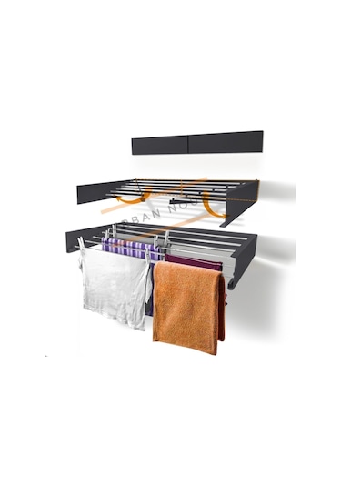 Kurutmalık Çamaşır Askısı - Duvara Monte Çamaşırlık - Patentli Tasarım Antrasit-100cm Antrasit