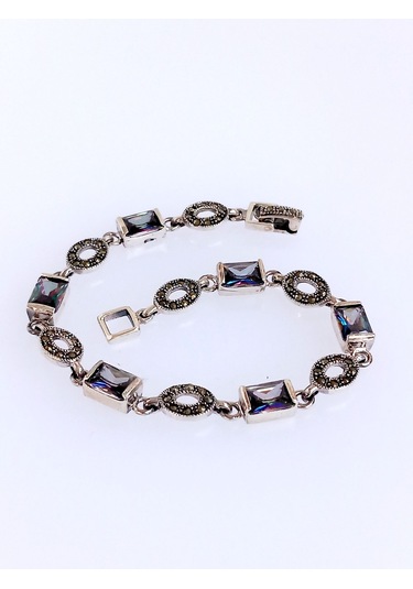 925 Ayar Gümüş Topaz Markazit Doğal Taşlı Otantik Tasarım Kadın Bileklik Doğum Günü Hediye Gümüş