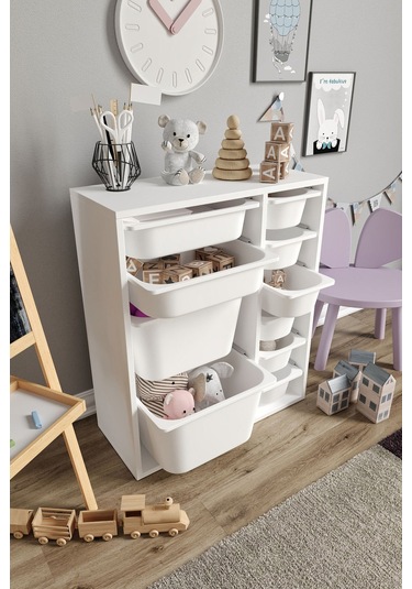 %100 Mdf - Small Duo 10 Sepetli Oyuncak Dolabı Beyaz