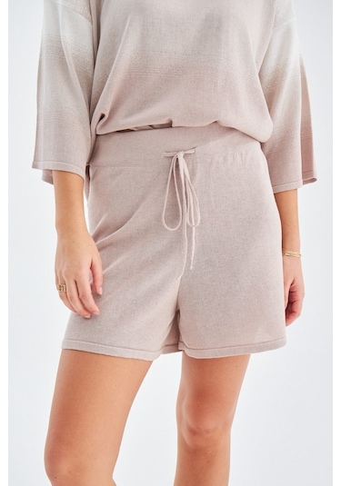 Peraluna Siri Blouse & Shorts Yazlık Triko Kadın Şort Takım Bej Bej